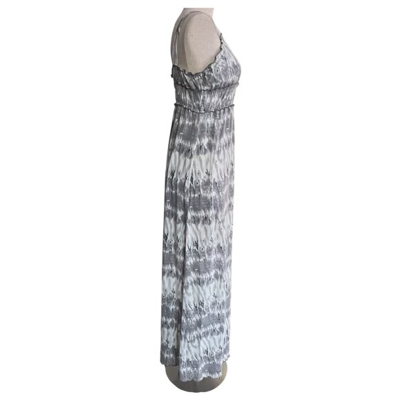 Tie-Dye Maxi Sun Dress By Feathers Spaghetti Straps High Waist Gray White Size M - Picture 3 of 6